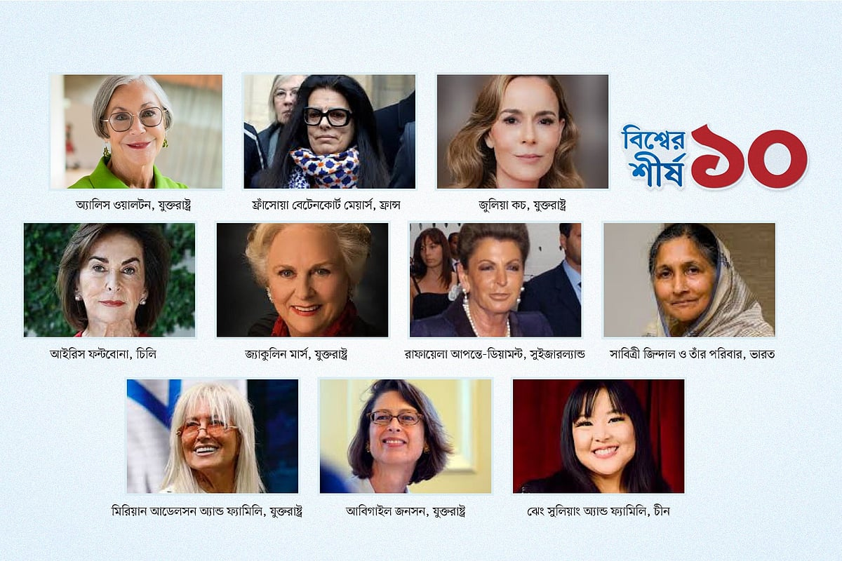 বিশ্বের সবচেয়ে ধনী নারী অ্যালিস ওয়ালটন, শীর্ষ ১০–এ আর কারা