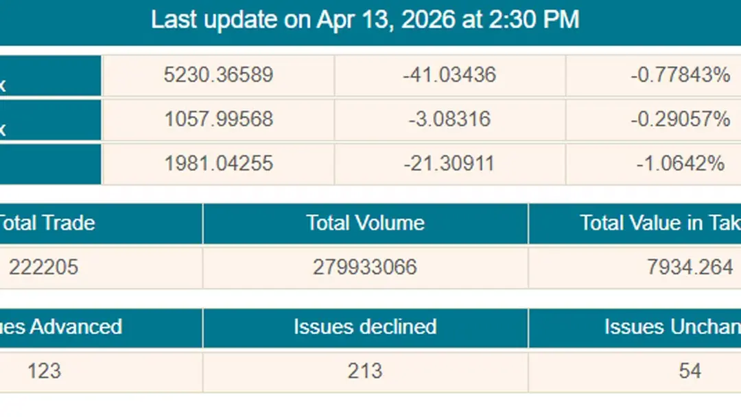 শেয়ারবাজারে বিমার দরপতনে সূচক কমলো, লেনদেনেও ভাটা
