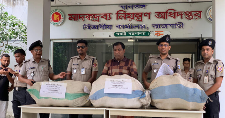 চারঘাটে ৭৫ কেজি গাঁজাসহ দুই মাদক কারবারি গ্রেপ্তার
