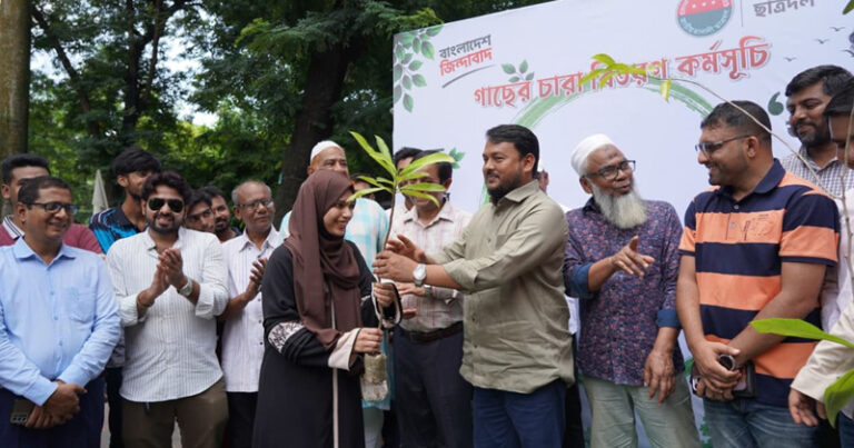 রাজশাহী কলেজ ছাত্রদলের উদ্যোগে গাছের চারা বিতরণ
