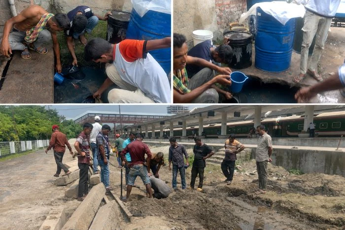 মাটি কাটতে গিয়ে ফাটল রেলের ডিজেলের পাইপ, ড্রেনে গেল প্রায় ১০ হাজার লিটার
