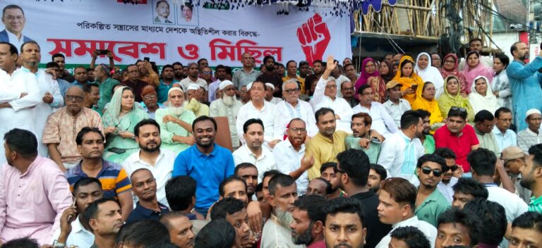 নৈরাজ্য ও অস্থিতিশীল করার প্রতিবাদে  রাজশাহী জেলা বিএনপির সমাবেশ